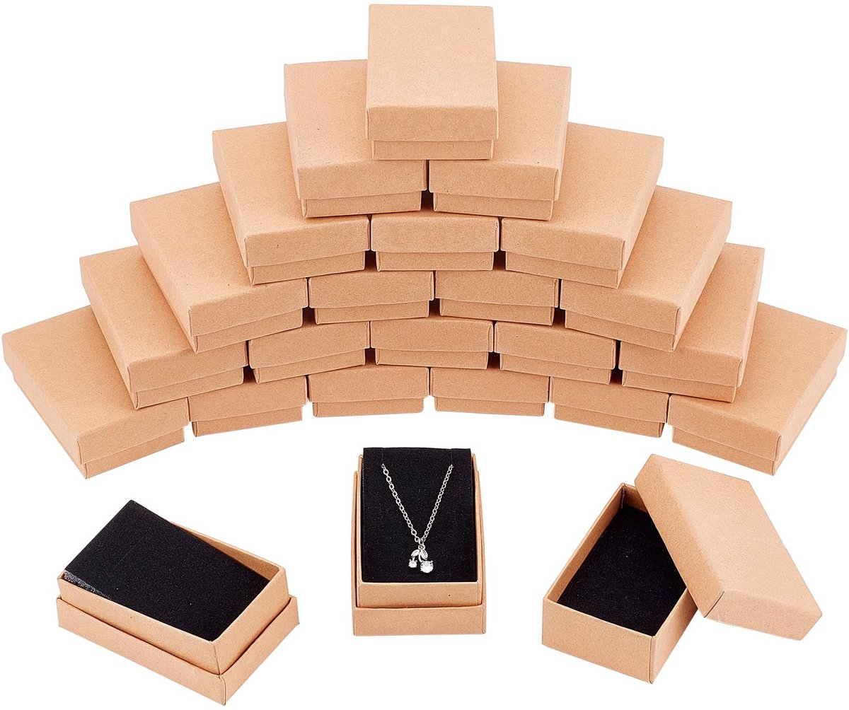 Dailygoods - Dailygoody - Bruine kartonnen doosjes - Juwelendoosjes voor sieraden - 24 stuks - 8 x 5 x 3 cm - Perfect voor geschenken - Voor Kerstmis en bruiloften