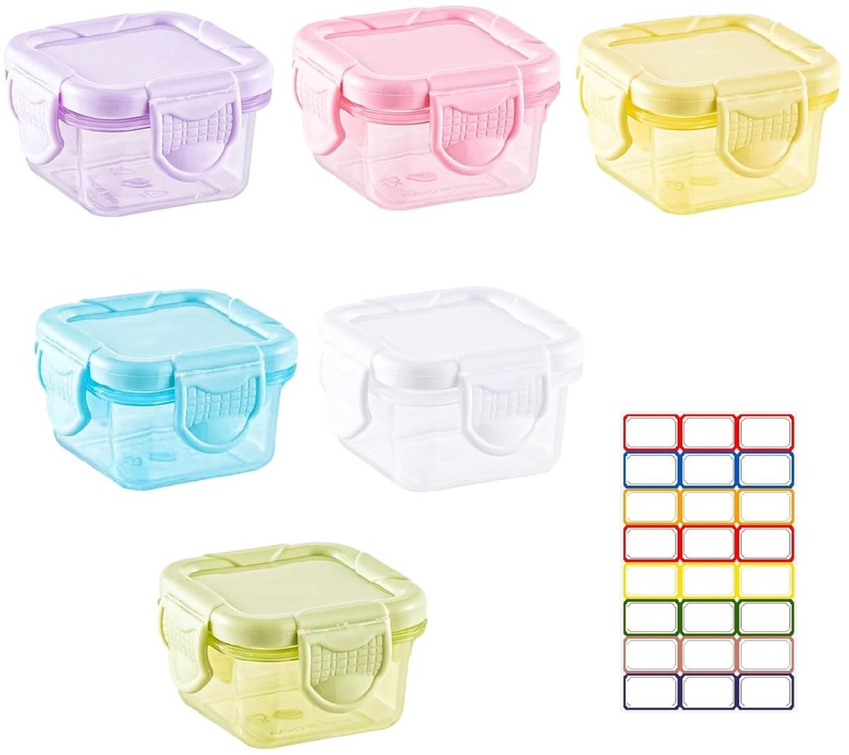 Dailygoods - Dailygoody - Mini voedselcontainers - Herbruikbare Bento Boxen - 6 stuks - Vriezerbestendig - Perfect voor school en picknick - Levensmiddelenetiket i...