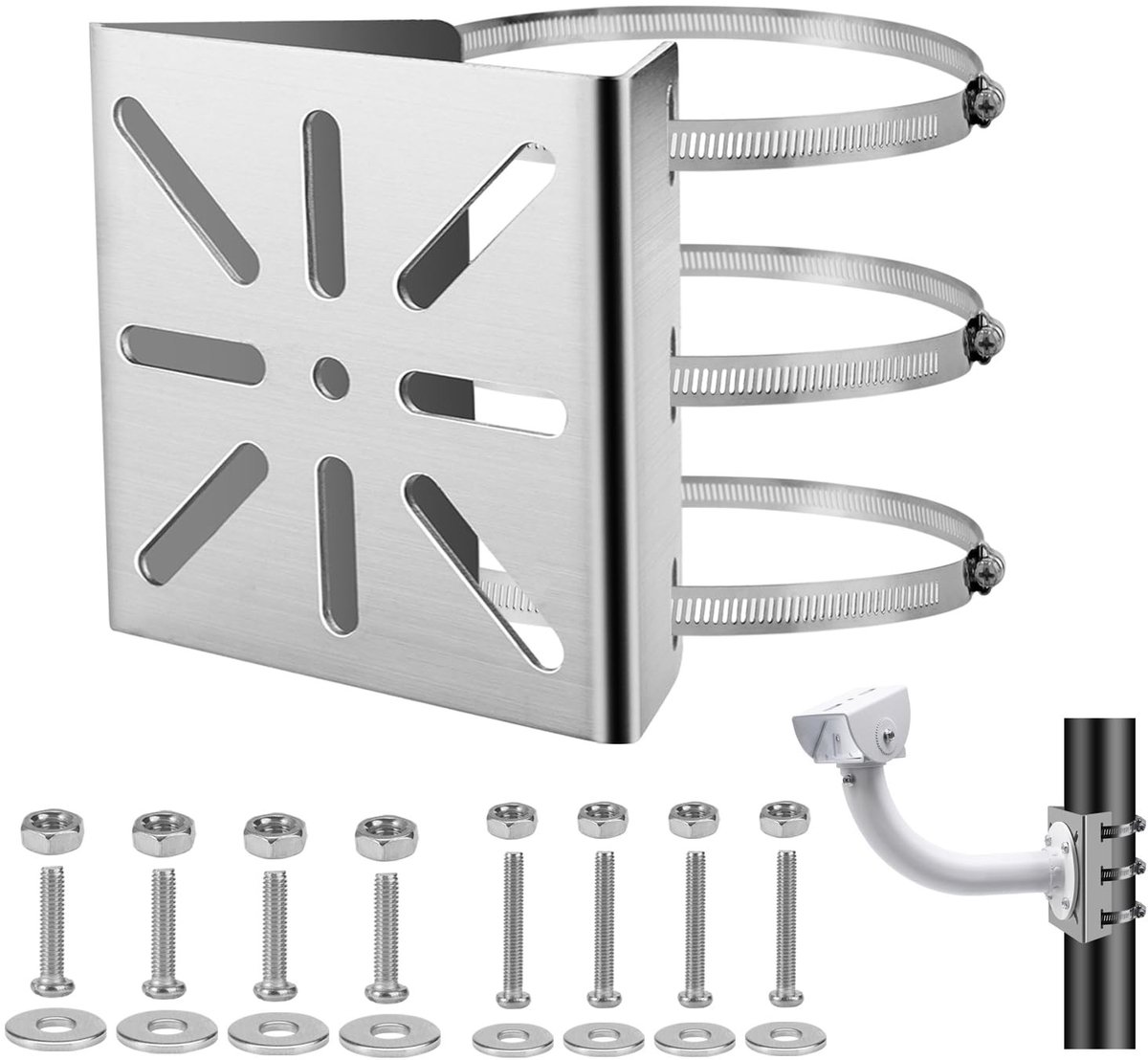 Dailygoods - Dailygoody - Masthouder voor bewakingscamera - Universeel - Roestvrij staal - Verticale stanghouder - Geschikt voor CCTV-camera's - Inclusief ver