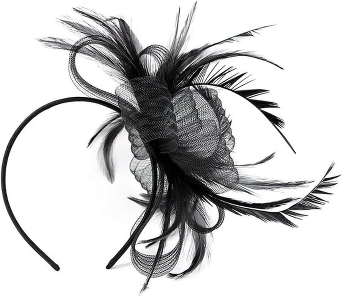 Elegante Fascinator Dames Hoed met Veer - Vintage Bruiloft & Cocktail Hoofdtooi