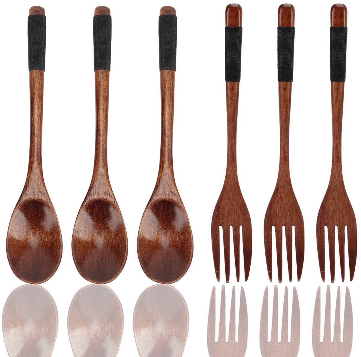 Dailygoods - Dailygoody - Houten Lepels Vorken Set - Houten Bestek - Ideaal voor Thuis en Camping - Duurzaam en Vlekbestendig - Multifunctioneel - Geschikt voor Pi