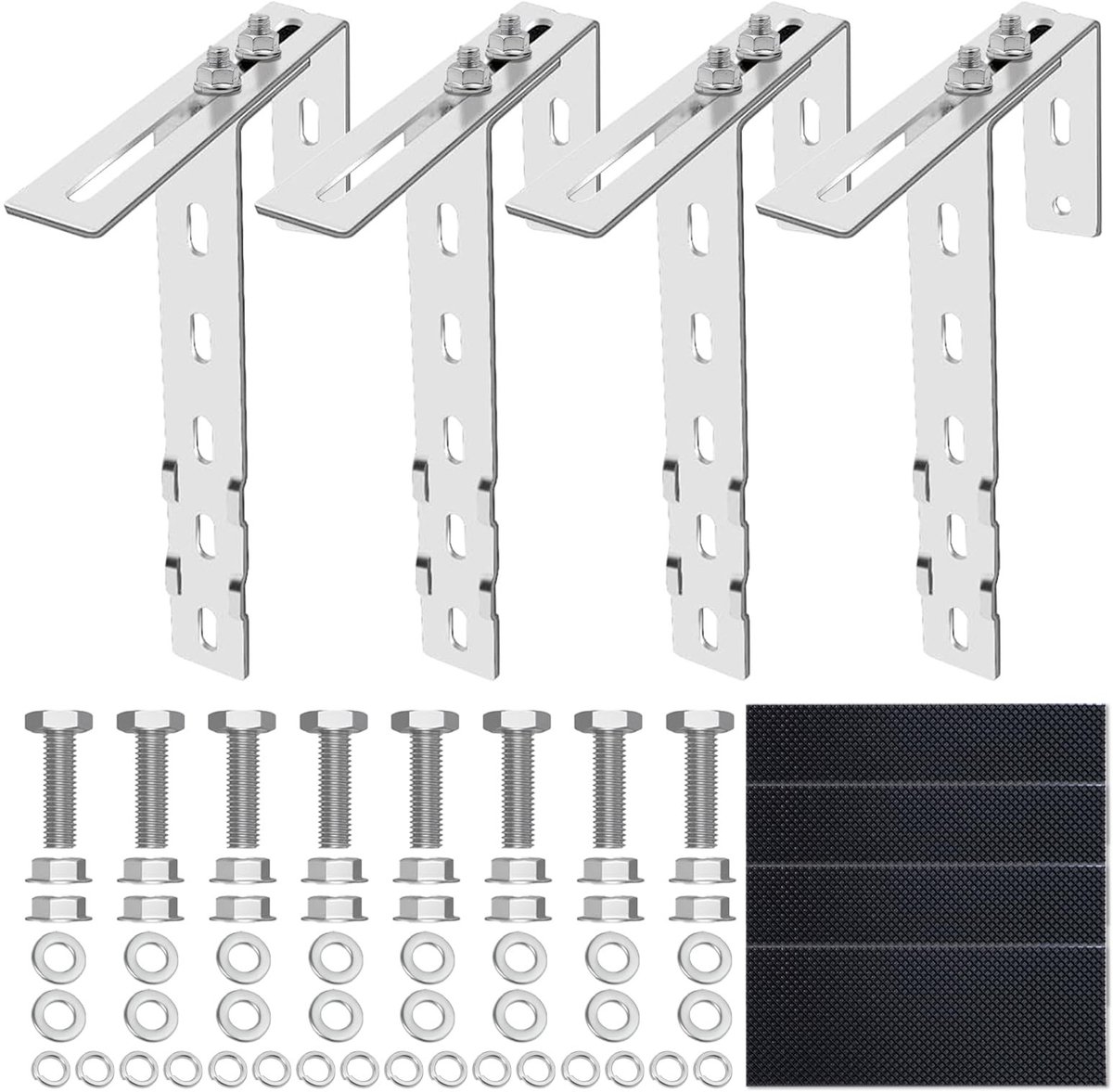 Dailygoods - Dailygoody - Zonnepaneelhouder Balkon - Verstelbare Hoek/ronde Haken - Roestvrij Staal - 4 Stuks - Bevestiging Zonder Boren - Geschikt Voor Balkonleun