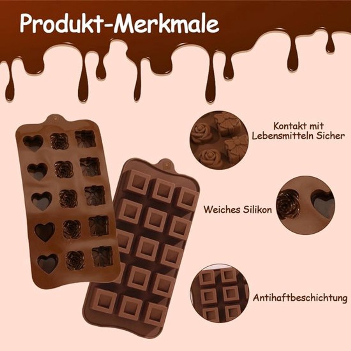 Siliconen Chocoladevorm - Antiaanbaklaag - 2 Stuks - Kiezelzuur