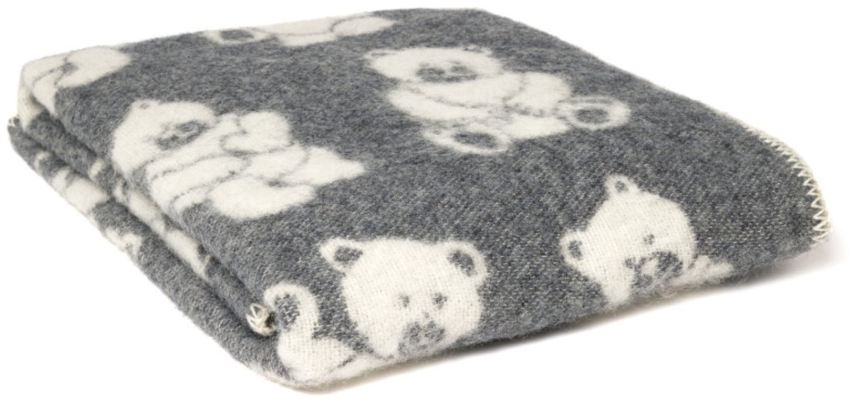 WOOOL® Wollen Babydeken - Little BEAR (Grijs) - 130x90 - Ledikant