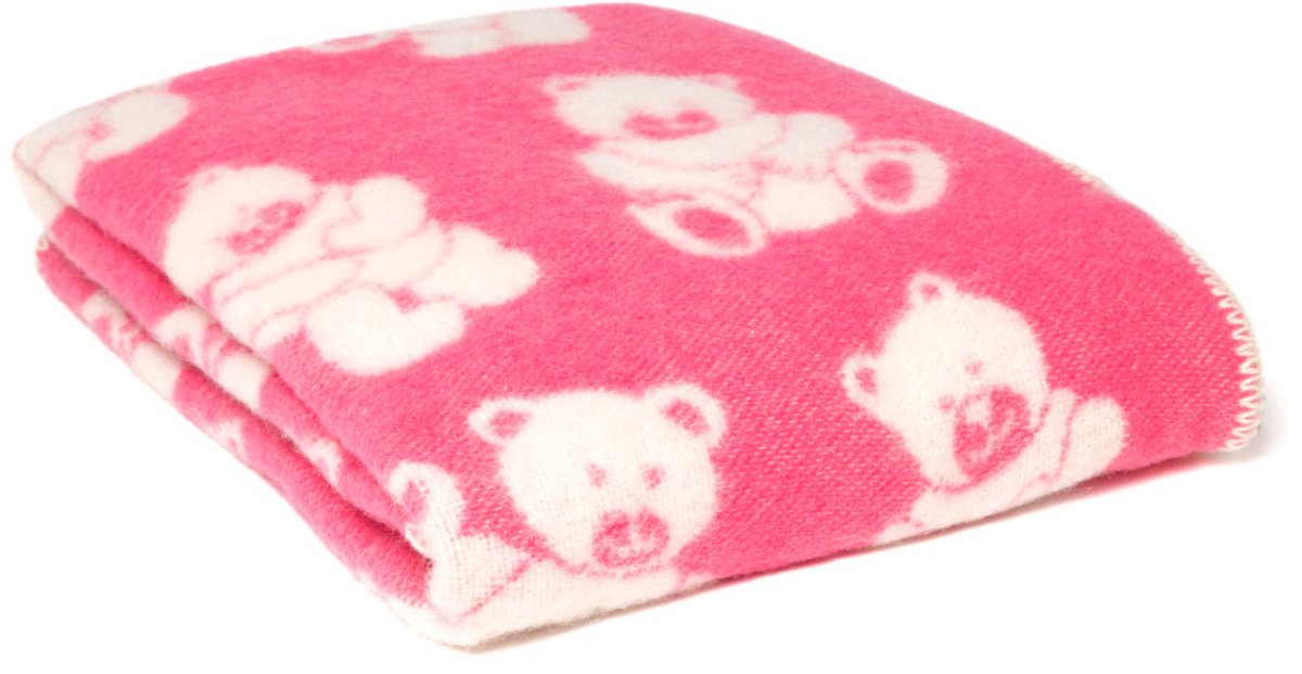 WOOOL® Wollen Babydeken - Little BEAR (Roze) - 130x90 - Ledikant