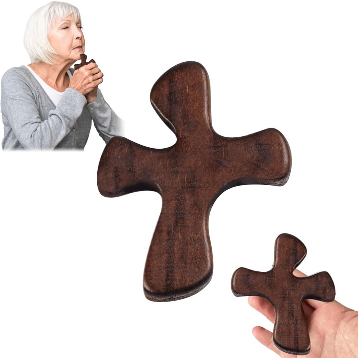 Dailygoody - Houten kruis - klein gebedskruis - handgemaakt - draagbaar kruis - liefdevolle geschenkartikel - perfect voor meditatie - geschikt voor d...