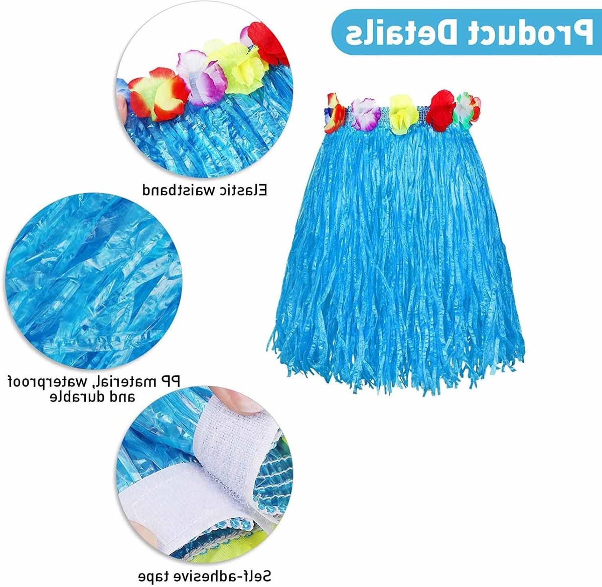 Hula Rok Kostuum Set voor Volwassenen met Bloemen Bikini Top, Hibiscus Haarclip en Ananas voor Tropische Feestjes en Zomerevenementen - 8 Stuks