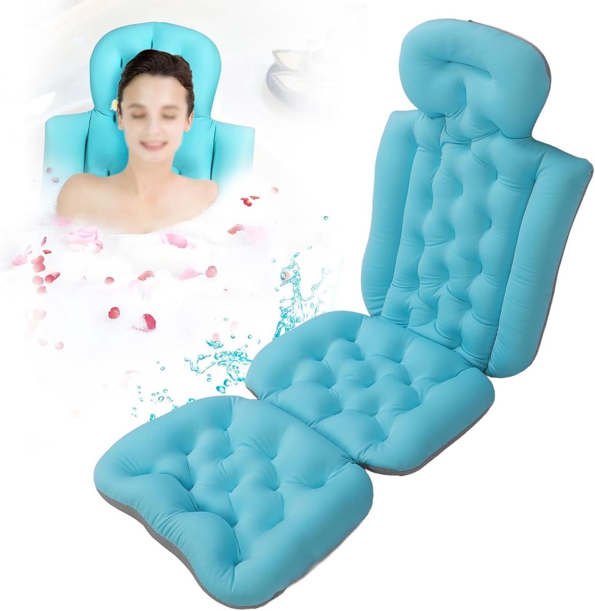 Comfortabele Badkussen voor Volledig Lichaam met Sterke Zuignappen, Ondersteuning voor Hoofd, Nek en Rug, Antislip Badmat voor Ontspanning en Luxe Badervaring