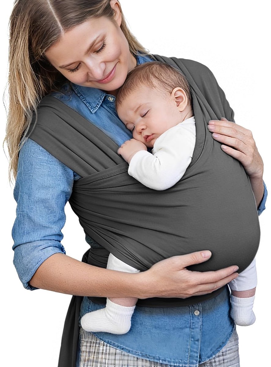 Dailygoods - Dailygoody - Draagdoek voor Baby's - Babydraagdoek - Comfortabel en Veilig - Donkergrijs - Geschikt voor Pasgeborenen - Tot 16 kg - Ideaal voor ouders