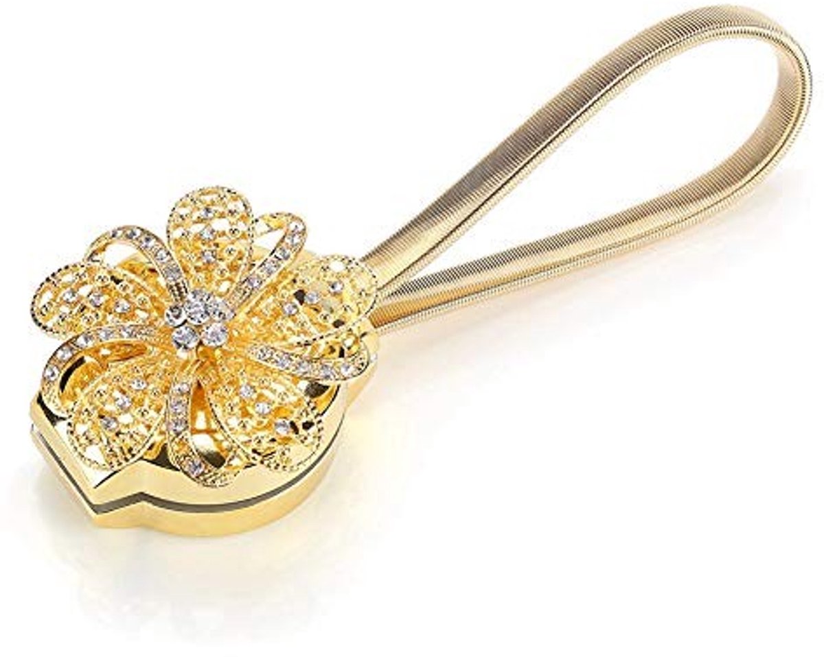 Dailygoods - Dailygoody - Magnetische gordijn clip - Kristal bloem design - Gouden kleur - Decoratie tieback - Voor kantoor en huis