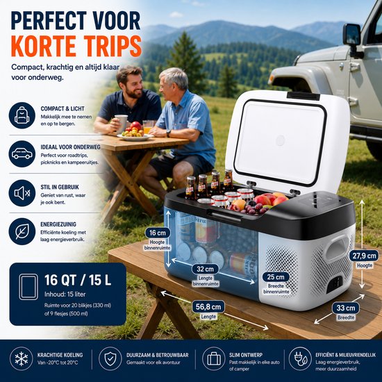 Celestul - Coolbox - Koelbox 15L - Elektrische Coolbox - Draagbare mini koelkast - Draagbare Auto Vriezer 12/24Volt - Wit/Zwart — afbeelding 2