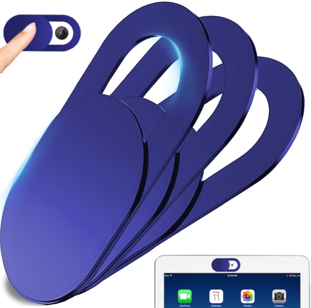 Dailygoods - Dailygoody - Retoo Webcam Cover - Ultra Dunne Privacy Bescherming (Pack van 3) voor Laptop, PC, Tablet & Smartphone - Blauw