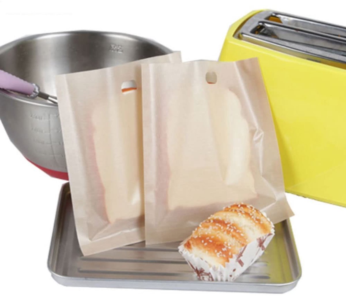 Dailygoody - Herbruikbare broodrooster zakken - Niet-stick en wasbare zakken - Rood - Geschikt voor magnetron - Ideaal voor sandwiches en panini'