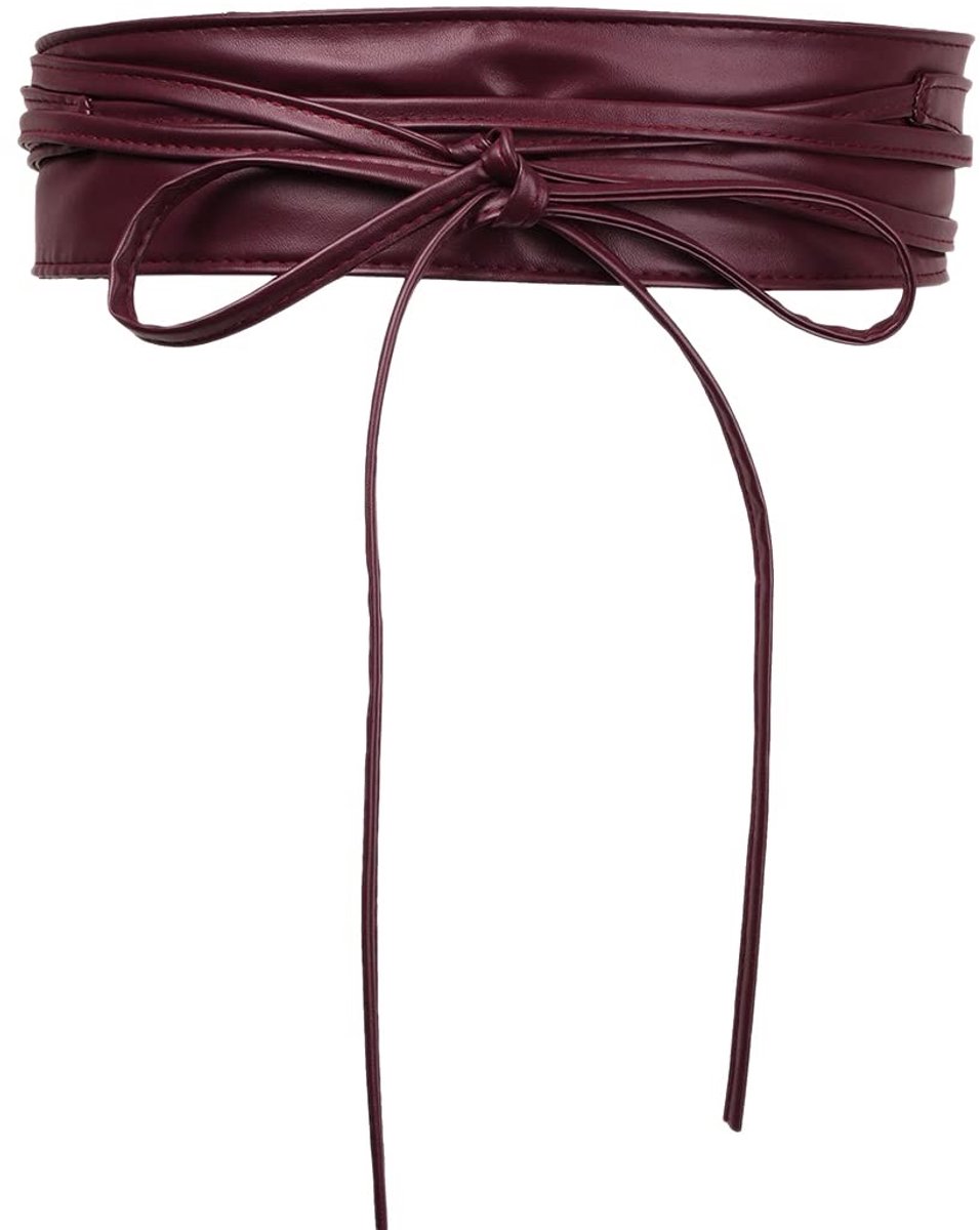 Dailygoods - Dailygoody - Leren tailleriem - Tailleband voor dames - Wijnrood - Brede obiriem - Geschikt voor bruiloften en feesten - Tailleomvang 60-90 cm