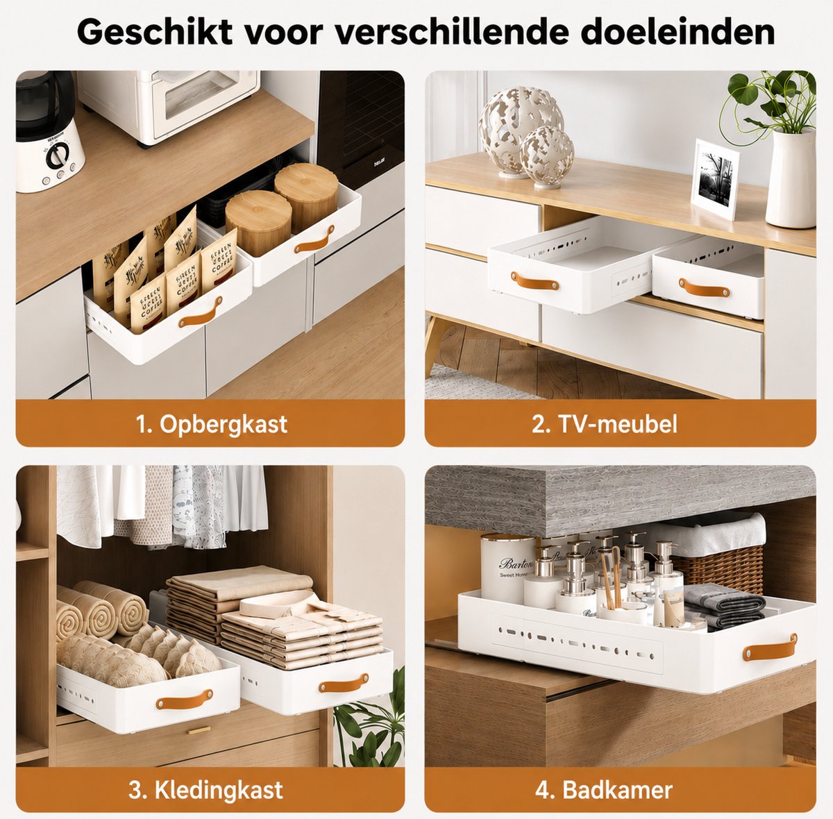 TammaT -Extra uitbreidbaar - Lade organizer - Telescopische lade - verstelbaar lade Mand - Keukenkastorganizer met handgreep - Uittrekbare laden - Opbergplanken voor keukenkasten - Uitschuifbare kastorganisator - Keuken organizer - Wit — cadeau in Cadeau-ideeën - foto 3
