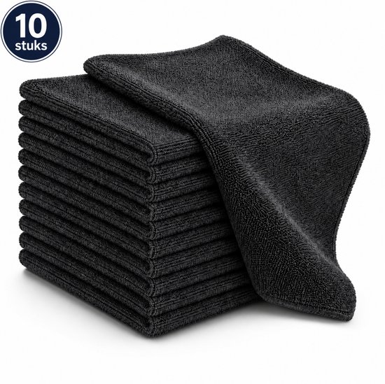 NaturaSterk Schoonmaakdoekjes Microvezeldoekjes – 10 Stuks – Antraciet Donkergrijs – 40 x 40 cm – 340 g/m² – Wasbare Herbruikbare Poetsdoeken voor Keuken Badkamer Glas Kantoor Horeca Auto