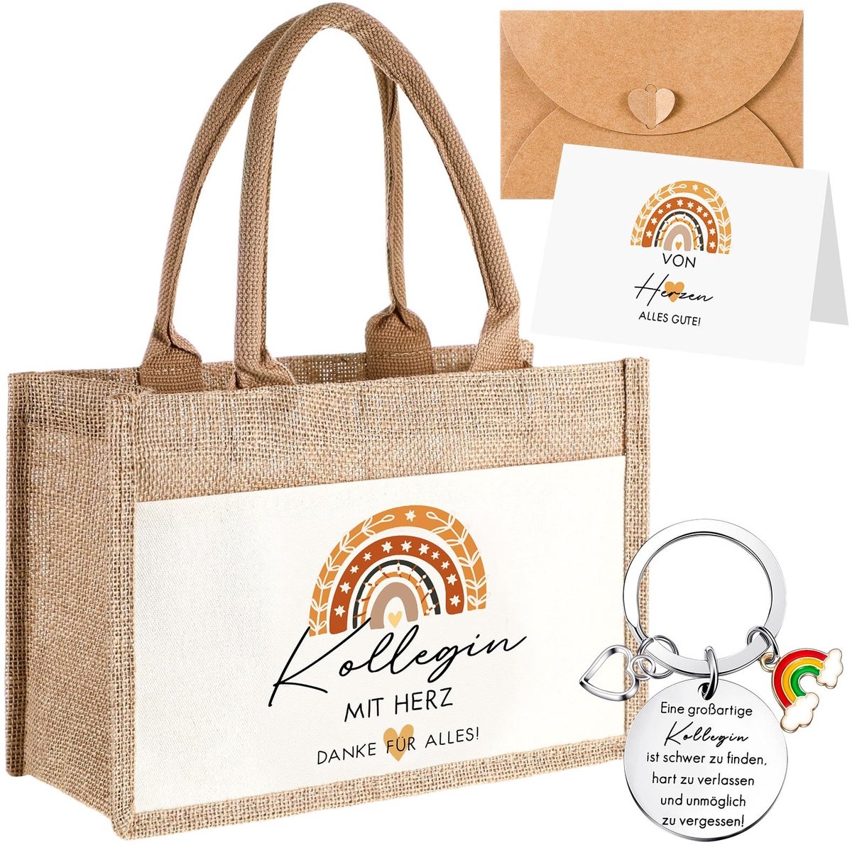 Dailygoods - Dailygoody - Bedankkaarten Set - Bedankkaartenset voor Dames - Jute Tas en Sleutelhanger - Moederdag Cadeau - Persoonlijk Afscheidscadeau