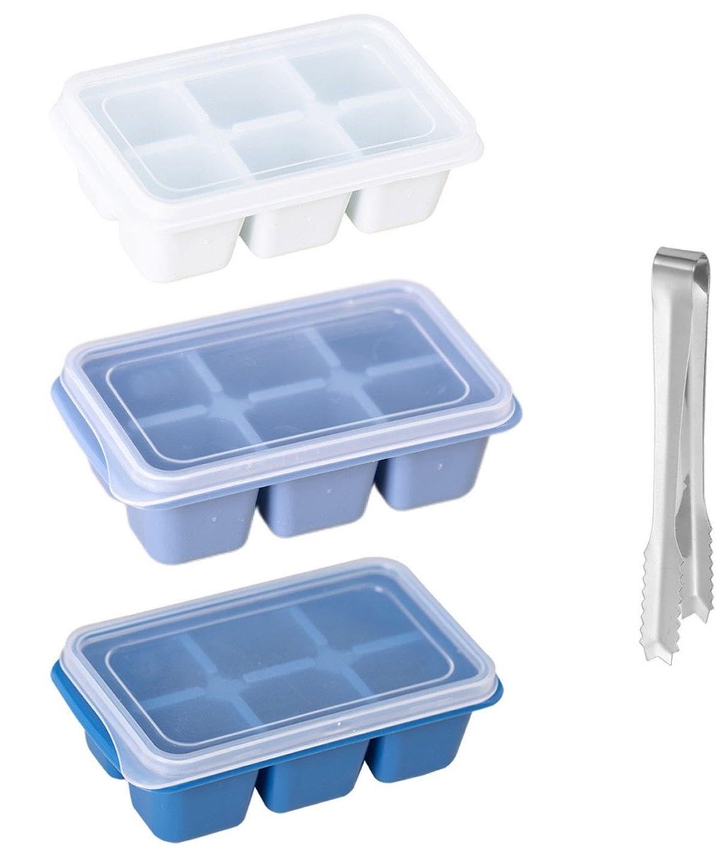 Dailygoods - Dailygoody - Siliconen IJsblokjes Maker met Deksel & RVS IJsclip - 3 Stuks - Keukenaccessoires