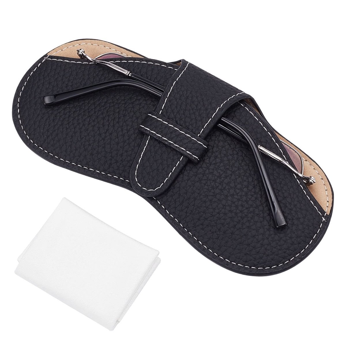 Dailygoody - Lederen brillenkoker - Draagbare zonnebril pouch - Zachte slanke mouw - Zwart - Reinigingsdoek inbegrepen - Geschikt voor mannen en vrouw