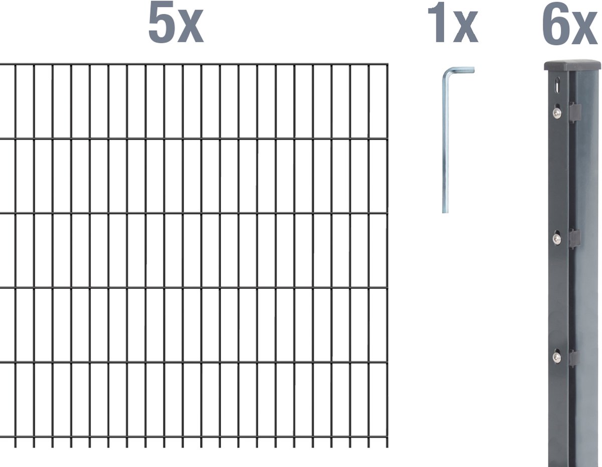 Alberts 671273 dubbelstaafmat hekwerk als 12-delige complete hekwerkset, kunststofgecoat, groen, hoogte 123 cm, lengte 12,5 m