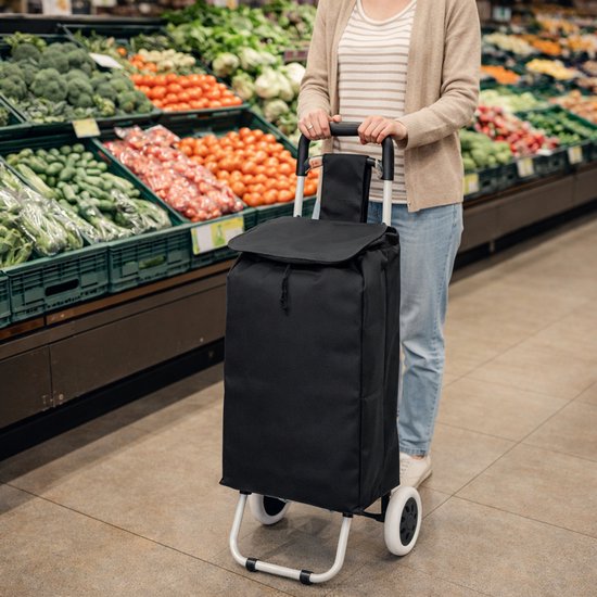 Dreamble® - Opvouwbare Boodschappentrolley - 46 Liter - Extra Stabiel dankzij 5 Bevestigingspunten - Zwart