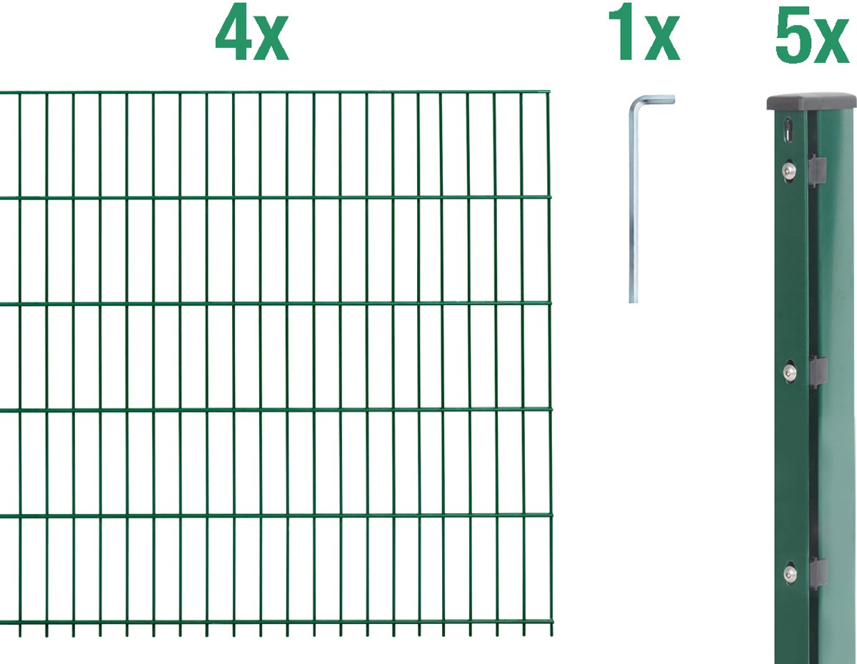 Alberts 675226 dubbelstaafmat hekwerk als 24-delige complete hekwerkset, kunststofgecoat, groen, hoogte 103 cm, lengte 27,5 m