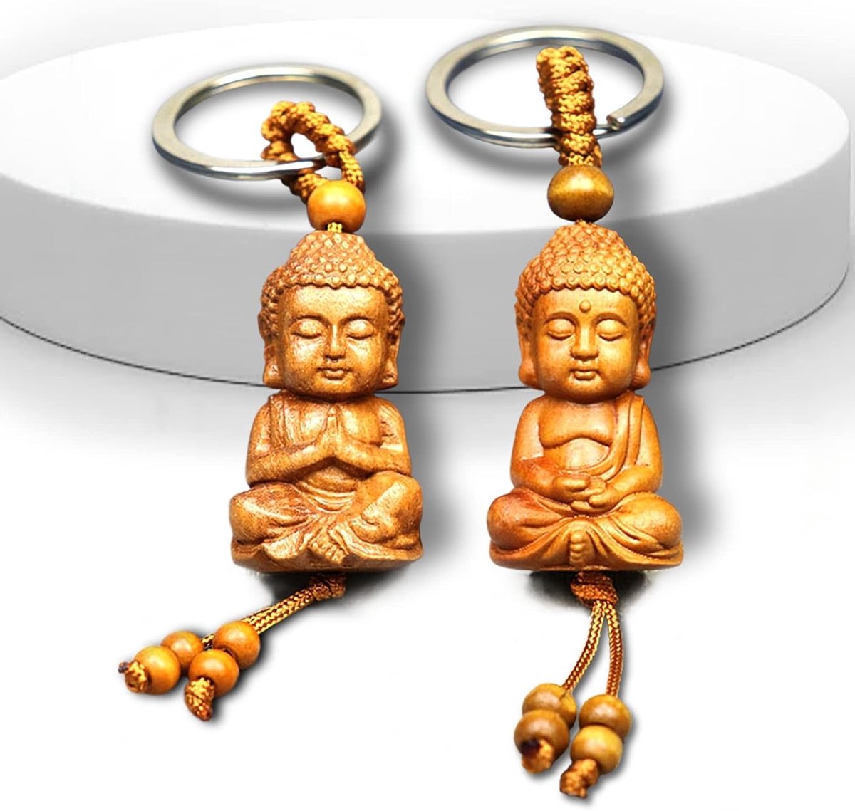 Houten Sleutelhanger Set - 2 Stuks, Kleine Geluksbrengers, DIY Auto Accessoires, Origineel Cadeau voor Geluk en Bescherming