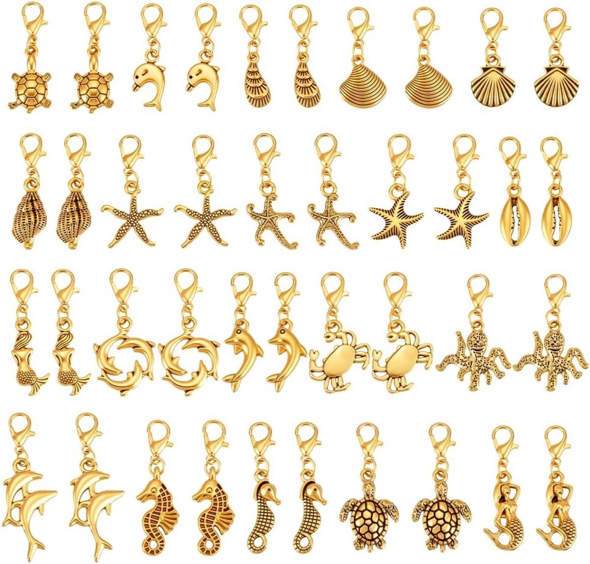 40 Stuks 20 Stijlen Oceaan Charms - Gouden Zee Schildpad, Sterrenvis en Schelp Hangers voor Zomer Strand Sieraden, Ketting, Armband en Enkele Creaties