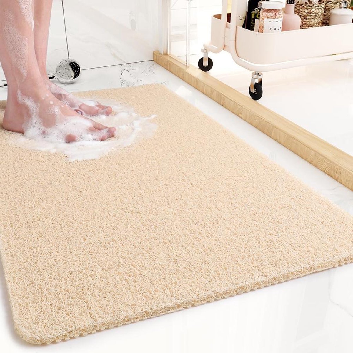Antislip Badmat - Douchemat PVC - Veilig Douchen - Geruite Rug - 50 x 70 cm - Beige