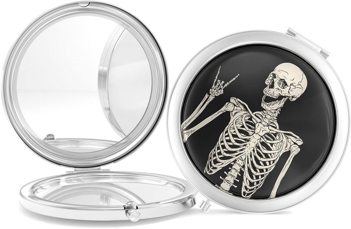 Compacte spiegel - Make-up spiegel - Make-up aanbrengen - 2-zijdige vergroting - 275 inch - Skull