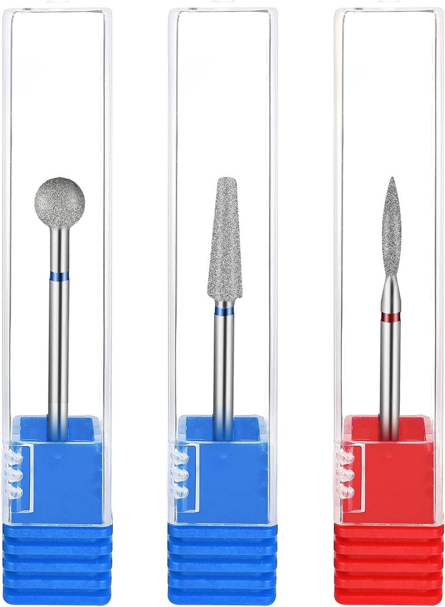 3 Stuks Diamant Nagelboor Bits Set - Kutikula Boor, Vlamvormige Bit en Ball Shape voor Manicure en Verzorging van Dode Huid onder de Nagel