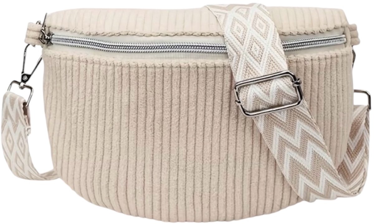 Twenty Two Crossbodytas voor dames | heuptas | ribbelstof | verstelbare band & ritssluiting | casual stijl | schoudertas voor dames | festival tasje | reistas | khaki-beige
