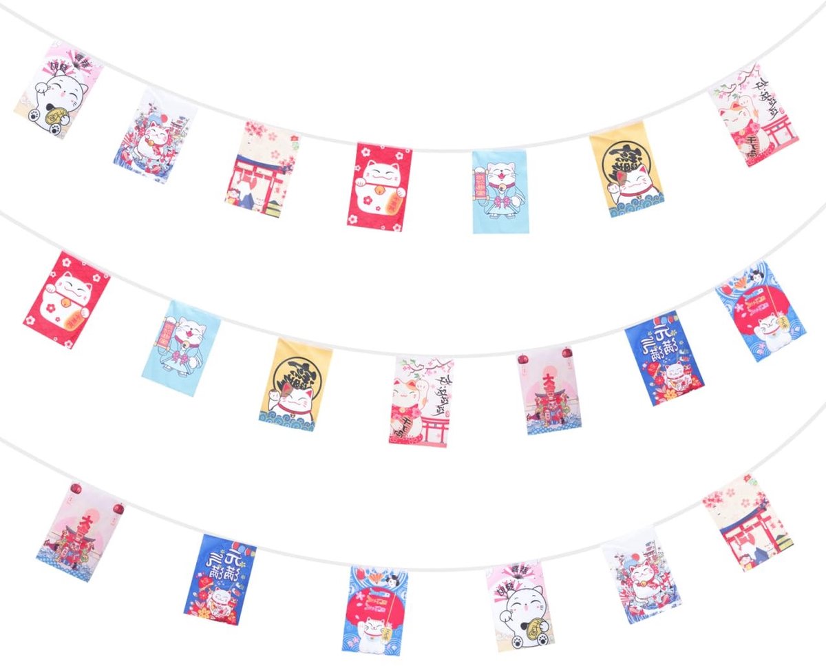 Geluks kat banner voor Izakaya - Kawaii Japanse vlaggenlijn voor restaurant en huisdecoratie, perfect voor feestjes en evenementen