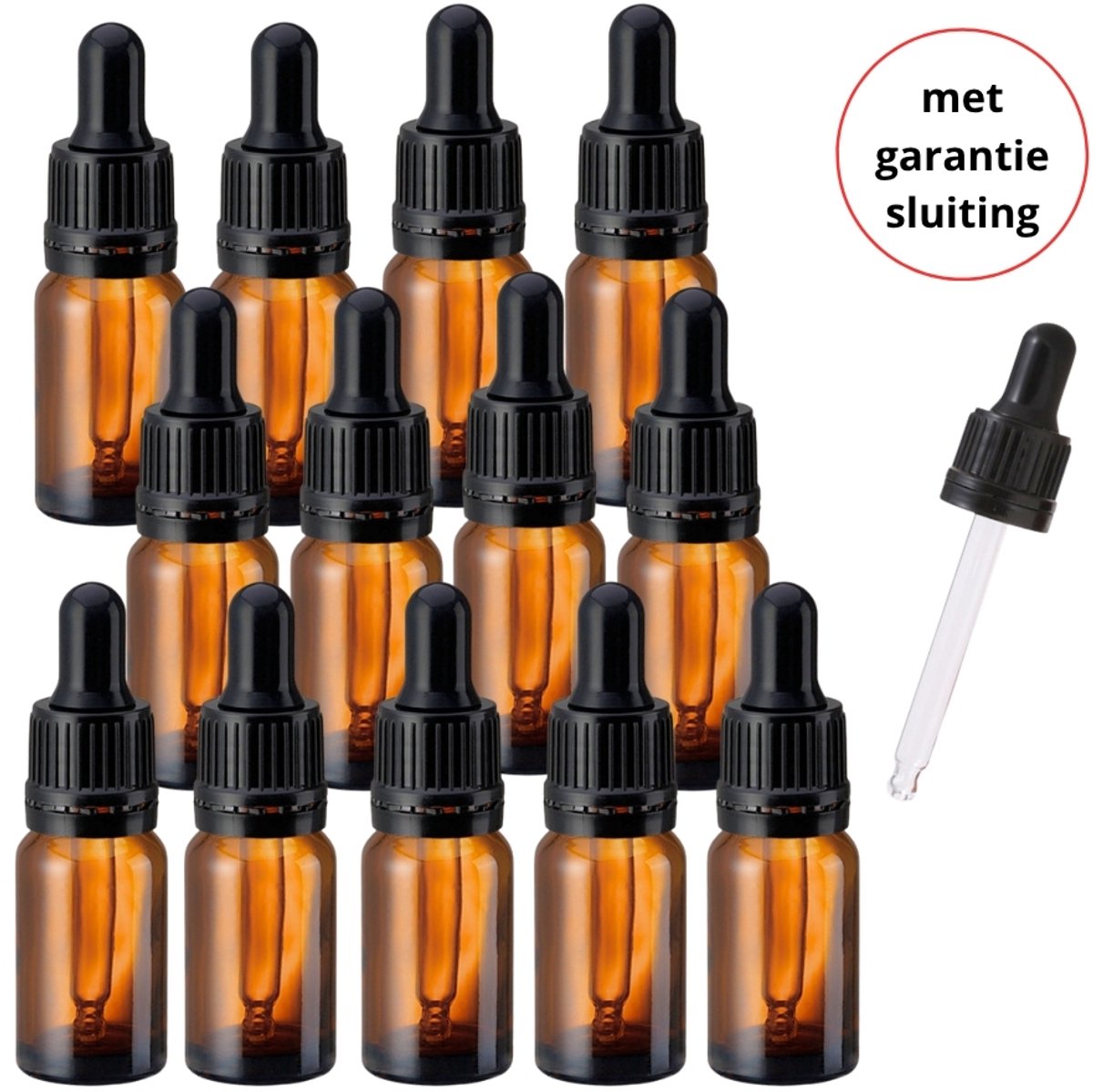 Pipetflesjes 10ml 50 stuks - Glazen Flesjes met Pipet - 50x Pipetfles met Garantiesluiting