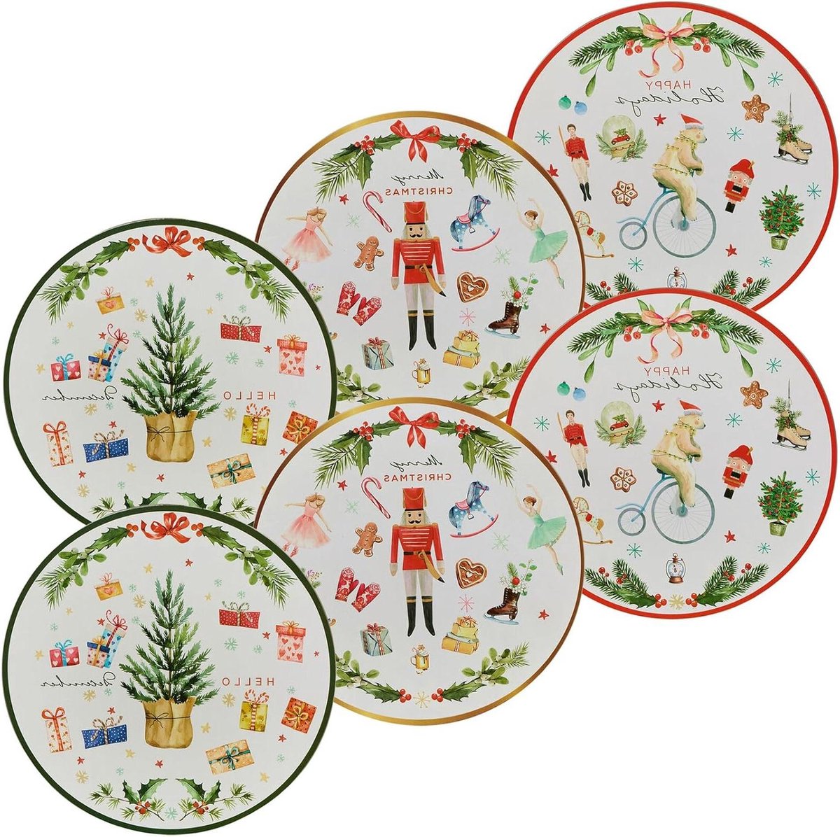 Kerst Oplader Platen - Feestelijke Borden - Tafel Dekken - Set van 6 - 33 cm - Gekleurd