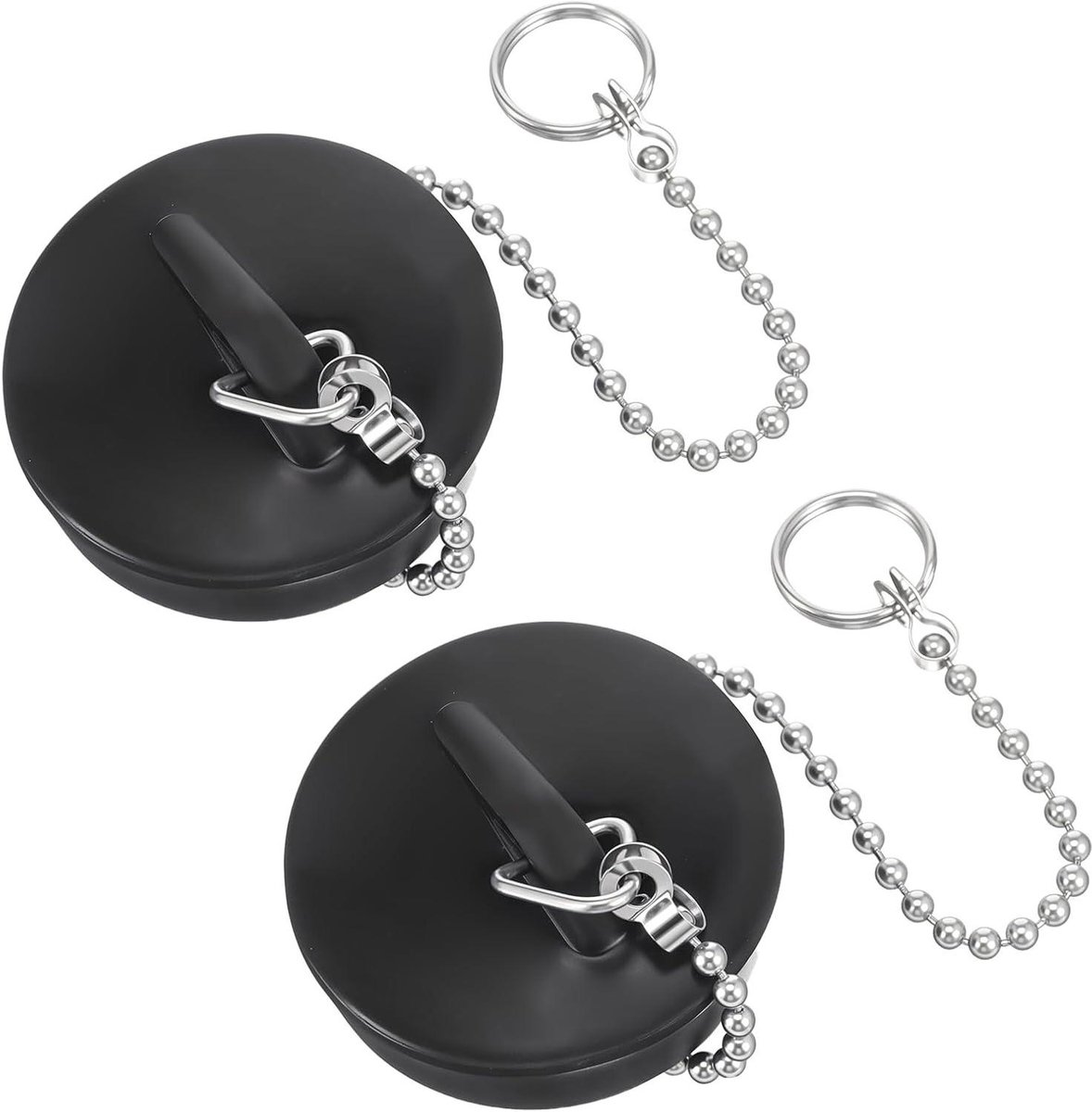 Afvoerstop met Ketting - Badstopper Rubber - Water Dicht Maken - Flexibel Rubber Materiaal - 2 stuks - Zwart