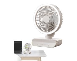 Oscillerende tafelventilator oplaadbaar - 5 snelheden, afstandsbediening en 2000 mAh accu, compacte bureauventilator voor thuis, kantoor en slaapkamer, wit