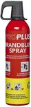 Rode brandblusser spray met zwarte en gele opdruk. Met instructies en pictogrammen.