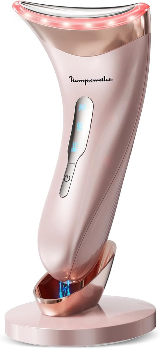 Gezichtsmassage Apparaat met EMS & Warmte – 3 Lichtmodi – Elektrisch Gezichtsapparaat voor Huidverzorging – Roségoud