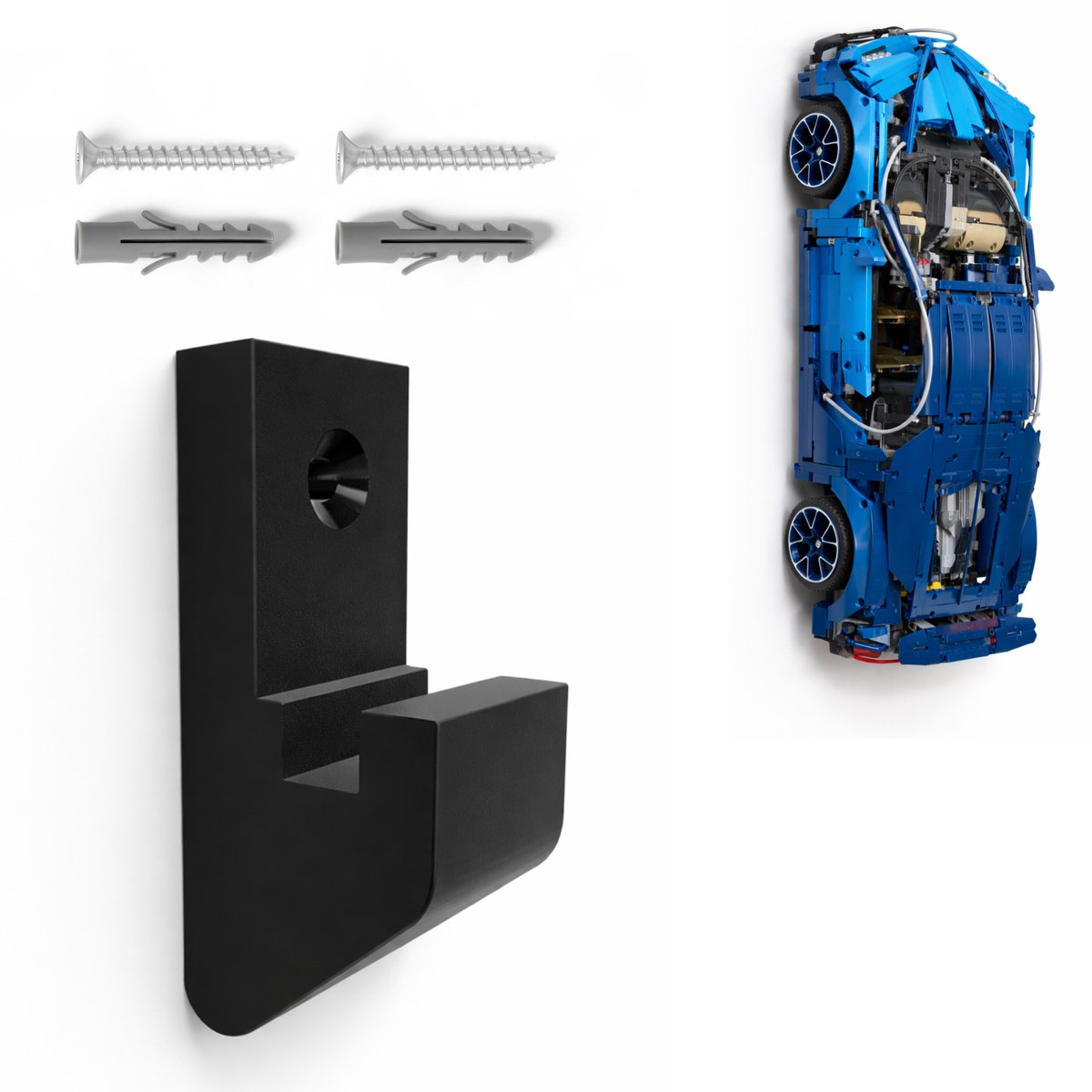 YUOM. Muurbeugel geschikt voor LEGO Technic Bugatti Chiron - wallmount - incl. schroeven & pluggen - Zwart