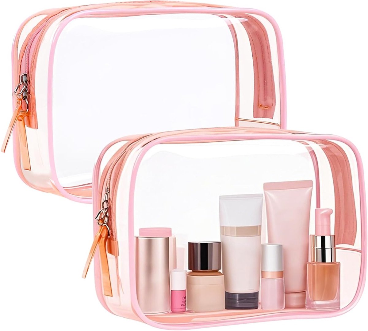 Transparante Toilettas voor Vrouwen, TSA Goedgekeurde Make-up Tas, Reistassen voor Cosmetica, Roze, 6.7×4.7×2.4 inch, Handig en Modern Design