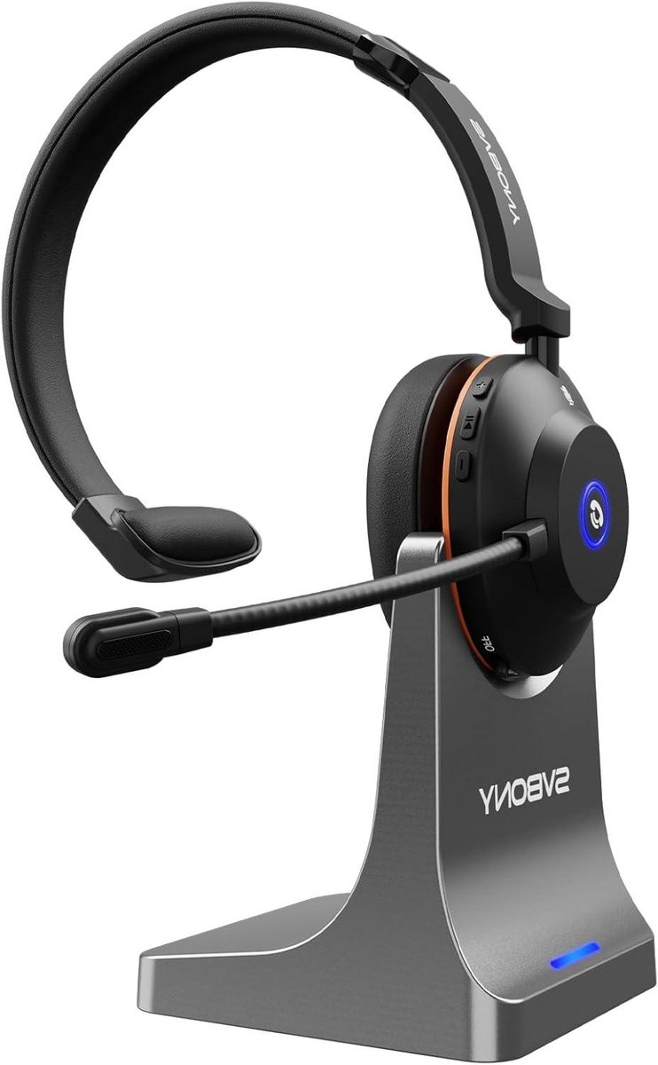 Draadloze Headset - Kantoor Headset Vergader Headset - Thuiswerken en Bellen - ENC Ruisonderdrukking - 48 Uur Batterij - Zilvergrijs