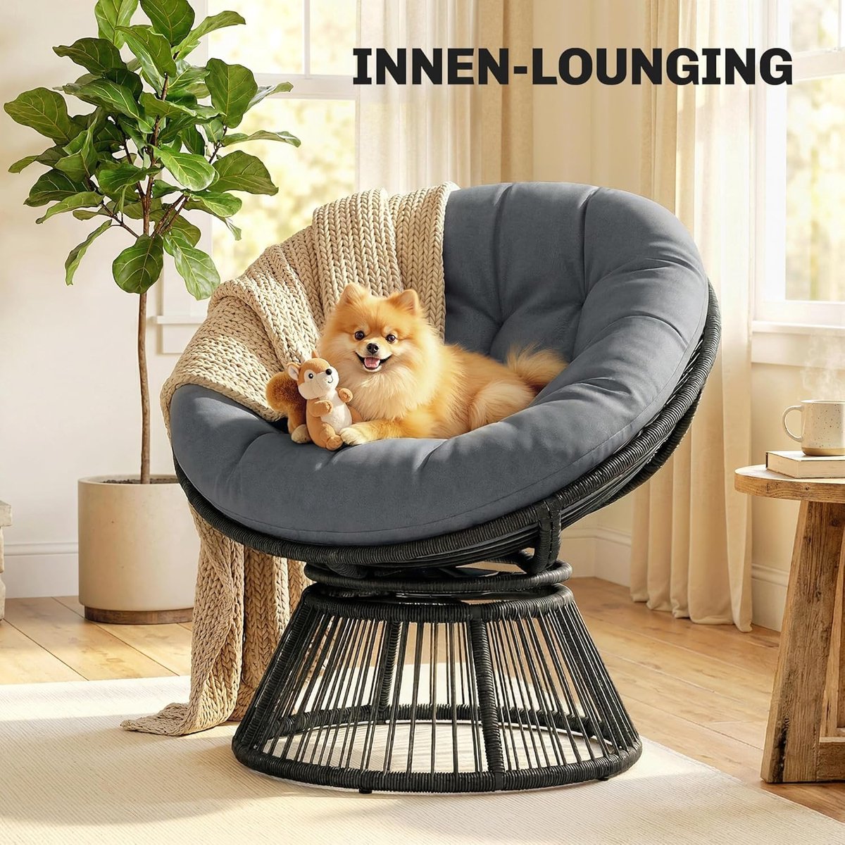 Papasan Stoel Draaibaar 360° – - Grijs - 360° – Meuble Paris Lounge - Medahomestore