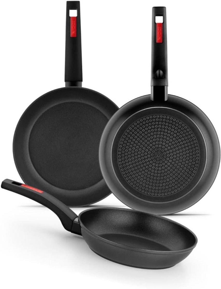 Koekenpan - Braadpan Koekenpan - Koken en Bakken - Zelfnivellerend - 3 stuks - Zwart