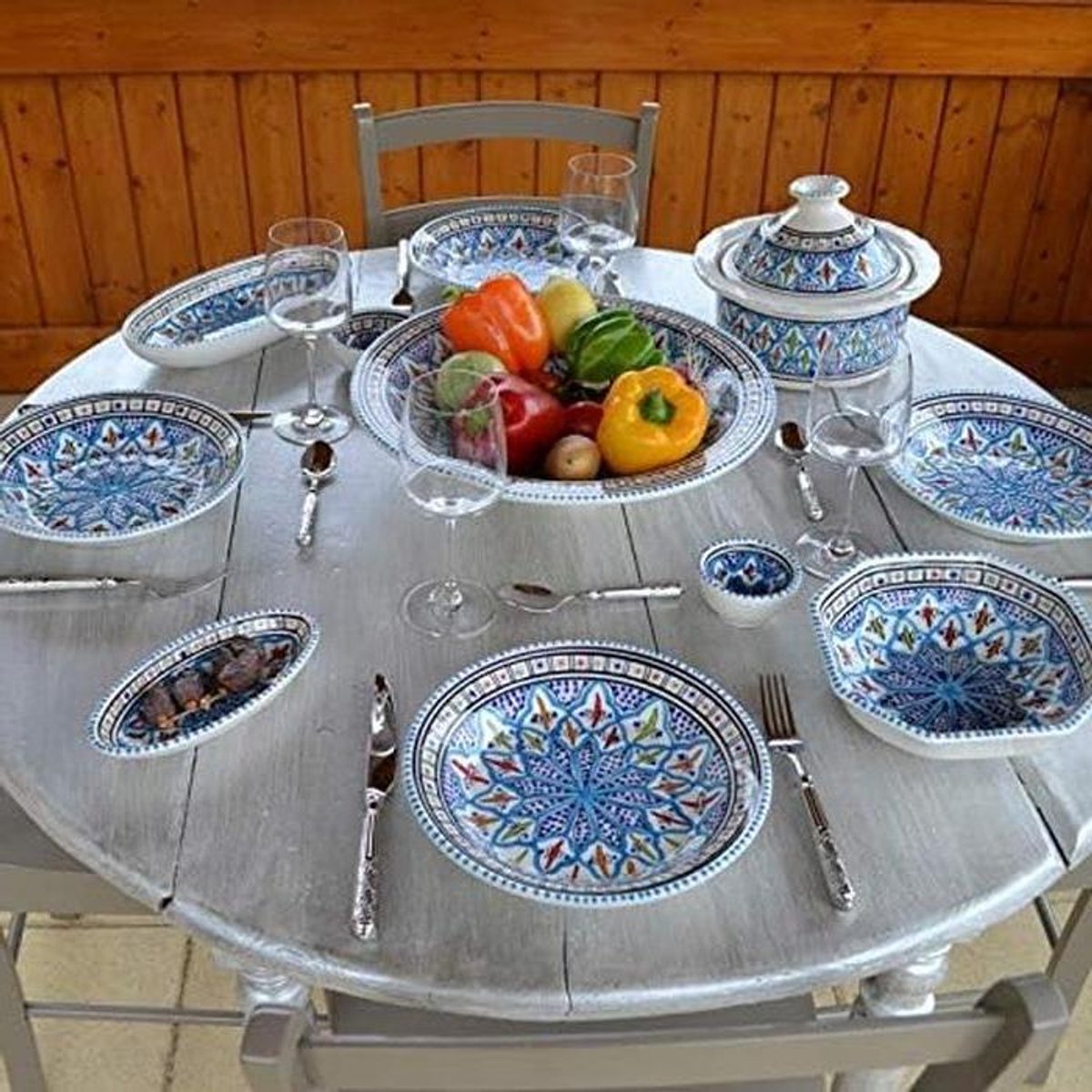 Soepborden - Diepe Borden - Couscous Serveren - Traditioneel Design - 12 stuks - Turquoise