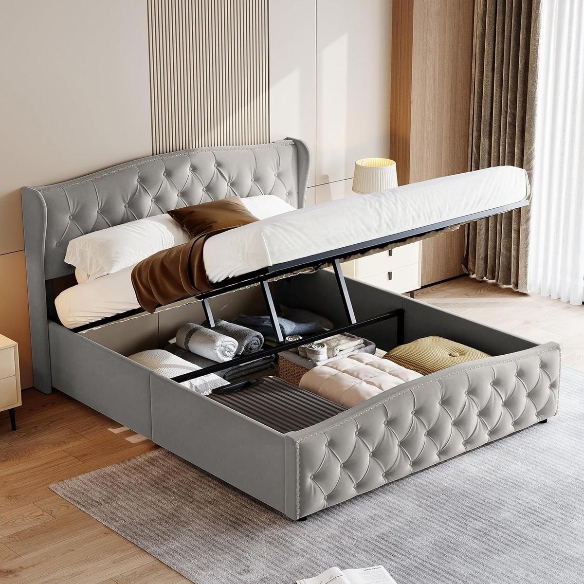 Tweepersoonsbed met opbergruimte - Bedframe met laden - Slaapkamer organiseren - Hoofdeinde met LED en USB