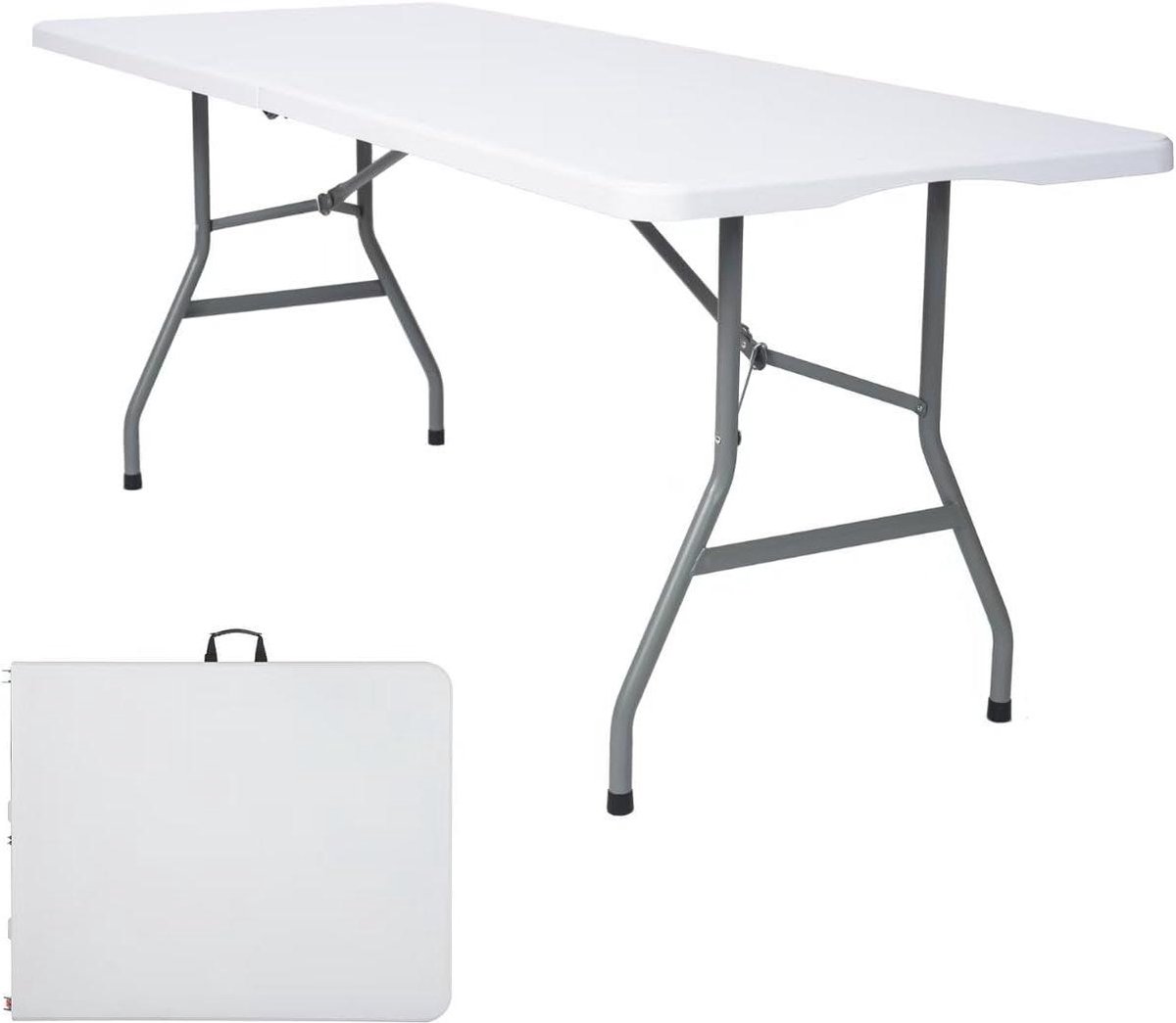 Klaptafel Plastic - Vouwtafel Buffet - Feesten en Evenementen - Opvouwbaar met Handvat - 180 cm - Wit
