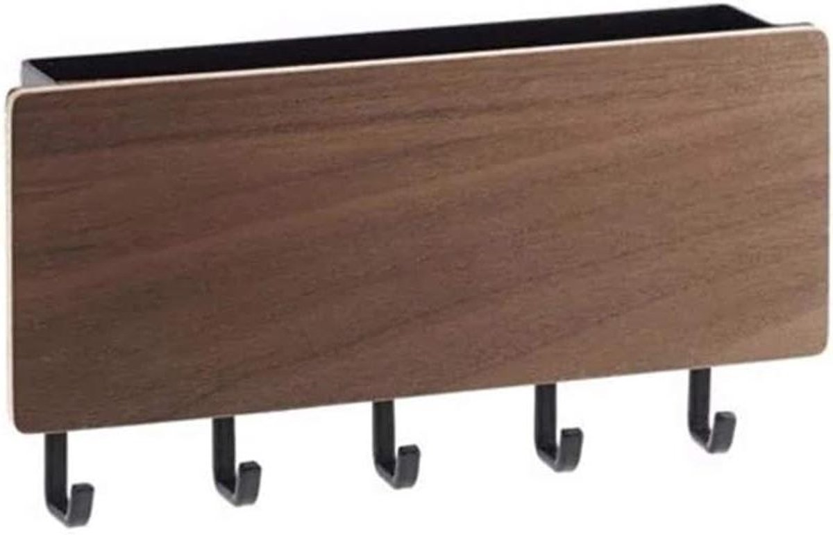 Houten Sleutelhouder - Wand Organizer - Entree Organisatie - Met Postvak - 18 x 9.5 cm - Zwart