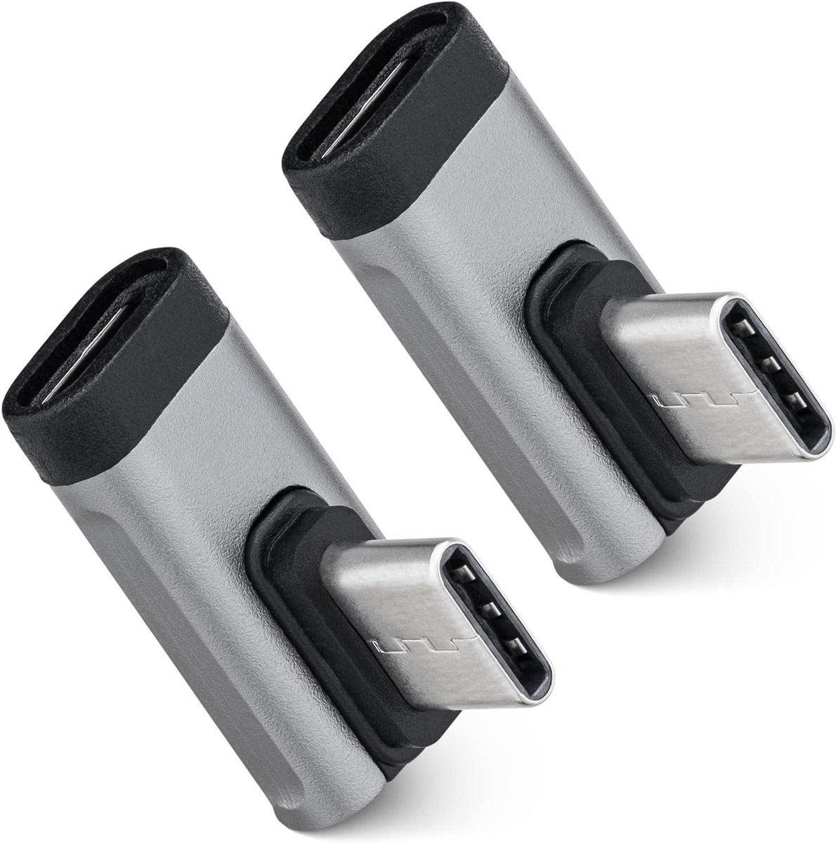 USB-C adapter hoek - Haakse adapter - Kabelbescherming - 90 graden draaibaar - 2x stuks - Grijs