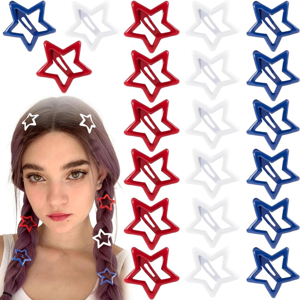 Haarclips Stervormig - Haarspeldjes Clips - Haar Styling - Stevig Metaal - 3 cm - Rood Wit Blauw
